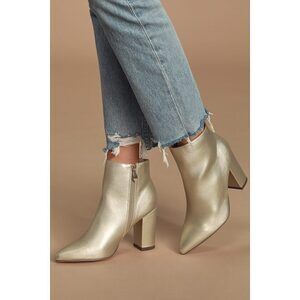 Lulus Ottava Light Gold High Heel Booties - Size 7.5